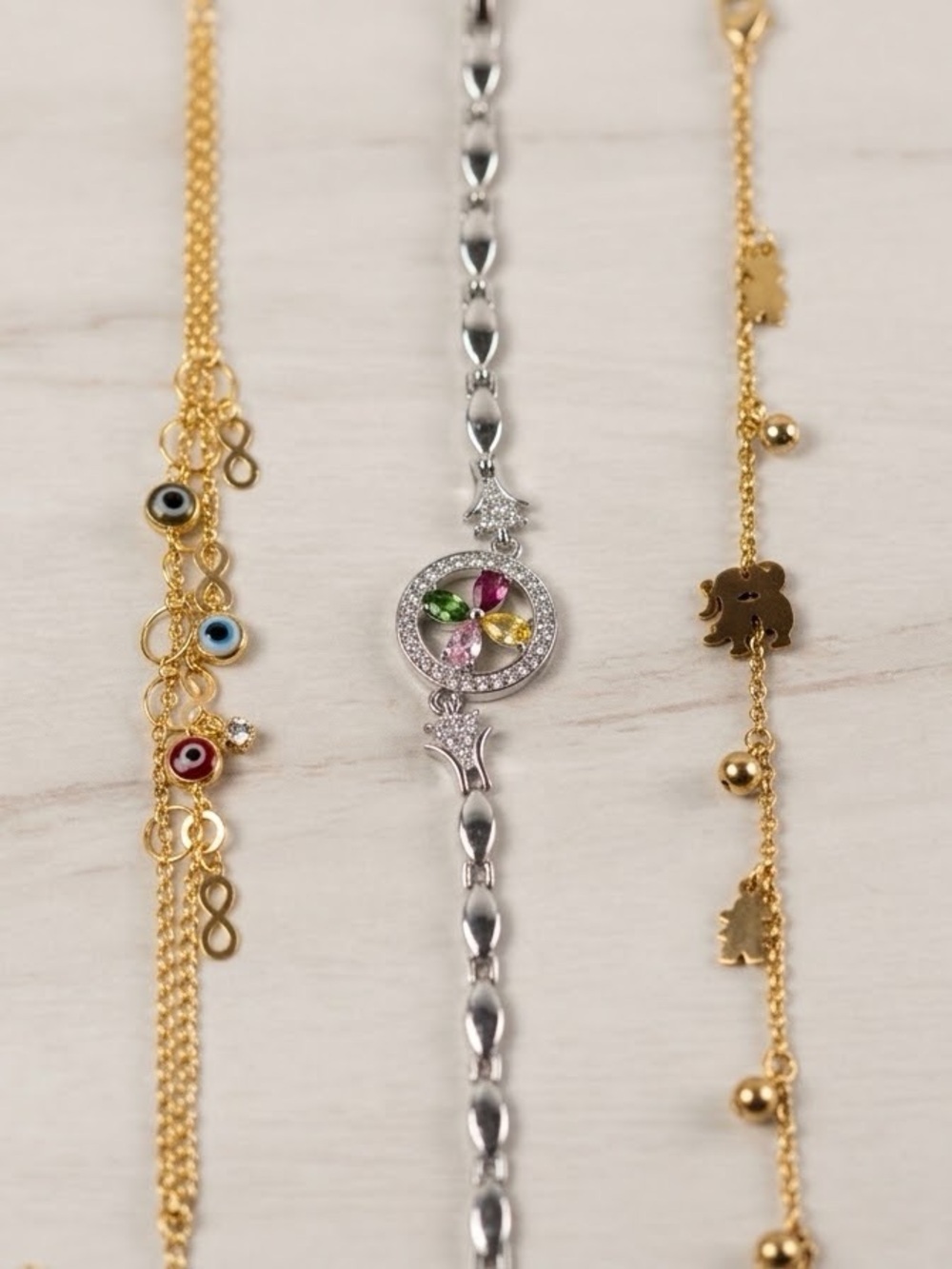 Gold and Silver Multi-Stone Floral Bracelet - Women Jewelry